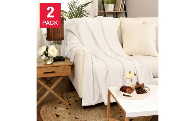 Life Comfort Eco Plush Throw, 2-pack, Ivory