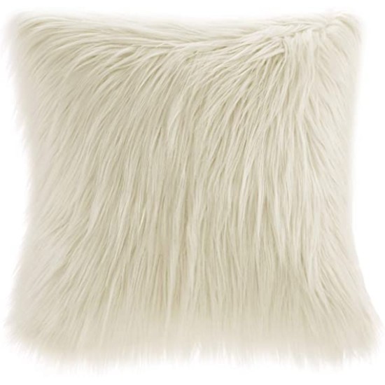  Edina 20″ Square Faux-Fur Decorative Pillow, Ivory