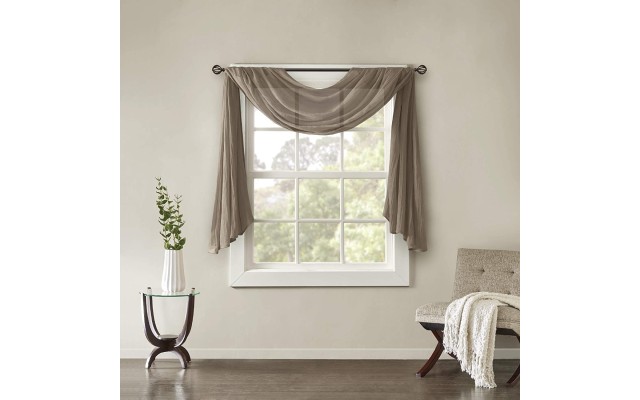  Harper 42″ x 144″ Solid Crushed Sheer Scarf Valance