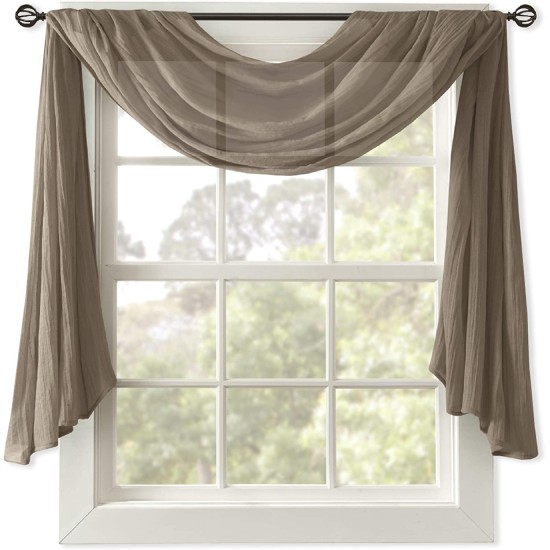  Harper 42″ x 144″ Solid Crushed Sheer Scarf Valance