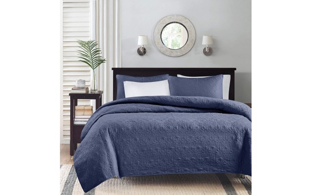  Quebec Quilt Set, Twin/Twin XL(68″x90″), Navy 2 Piece
