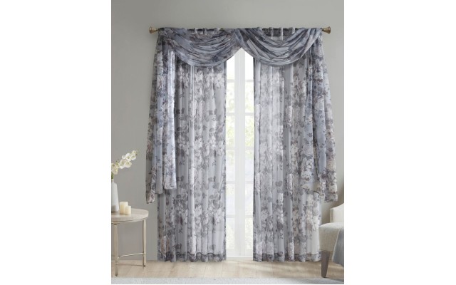 Simone 42″ x 216″ Floral Sheer Scarf Valence