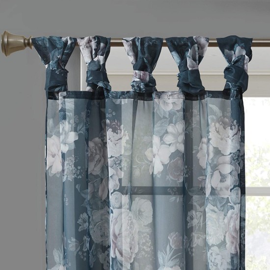  Simone 50″ x 95″ Printed Floral Twist Top Sheer Curtain Panel