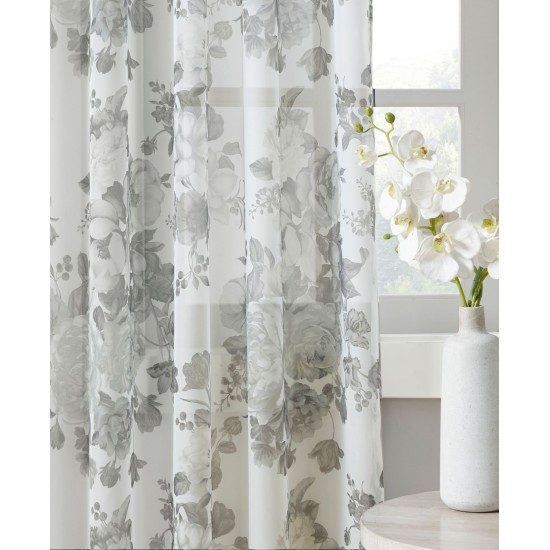  Simone Floral Design Sheer Single Window Curtain Voile Privacy Drape for Bedroom, White, 50