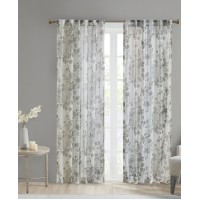 Madison Park Simone Floral Design Sheer Single Window Curtain Voile Privacy Drape for Bedroom, White, 50