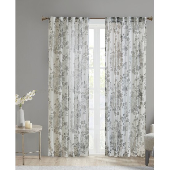  Simone Floral Design Sheer Single Window Curtain Voile Privacy Drape for Bedroom, White, 50