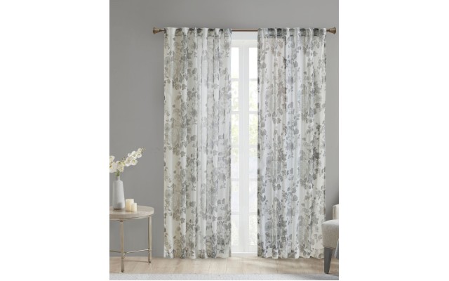  Simone Floral Design Sheer Single Window Curtain Voile Privacy Drape for Bedroom, White, 50