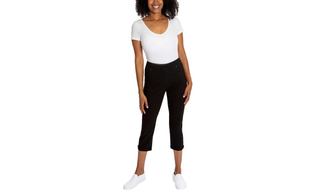  Ladies' Roll Cuff Capri, Black, 2X