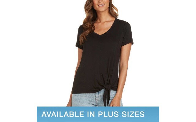  Ladies' Side Tie Tee, Black, Medium
