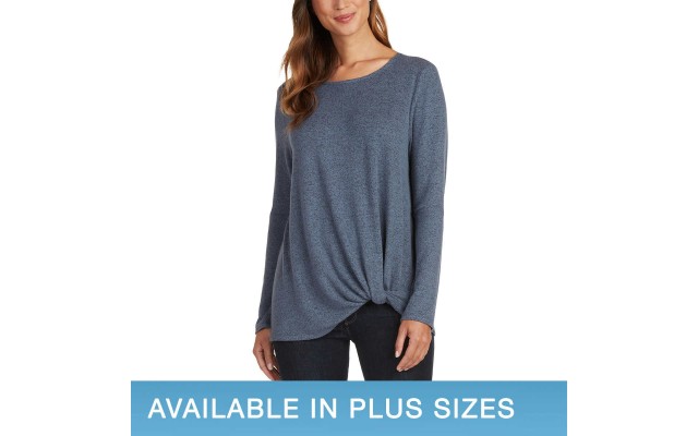  Ladies' Long Sleeve Side Twist Top, Blue, 3X