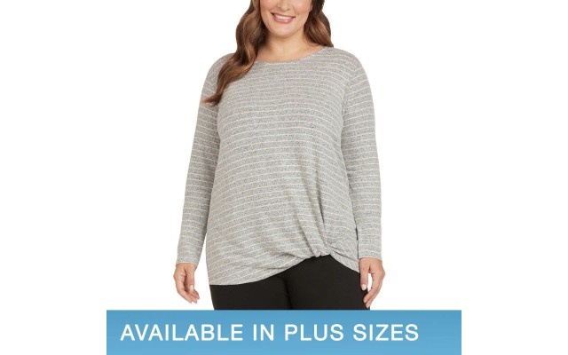  Ladies' Long Sleeve Side Twist Top, Gray, 2X