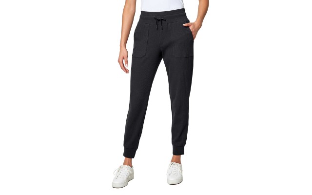  Ladies' Ribbed Jogger, Black, Large