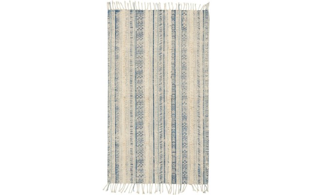 Nourison Tribal Chic 27″ x 45″ Cotton Striped Woven Accent Rug – Blue / Ivory