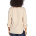  Ladies' Long Sleeve Linen Blend Top, Tan, Large