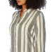  Ladies' Long Sleeve Linen Blend Top, Light Blue, Large