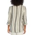  Ladies' Long Sleeve Linen Blend Top, Light Blue, Large