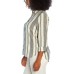  Ladies' Long Sleeve Linen Blend Top, Light Blue, Large
