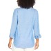  Ladies' Long Sleeve Linen Blend Top, Blue, Large