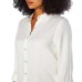  Ladies' Long Sleeve Linen Blend Top, White, Large