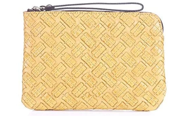  Cassini Rattan Braided Stitch Leather Wristlet Wallet Bag