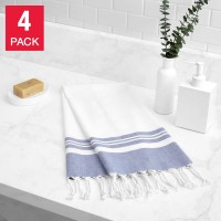 Peshtemal Turkish Hand Towels 4-Piece Set, Dark Blue
