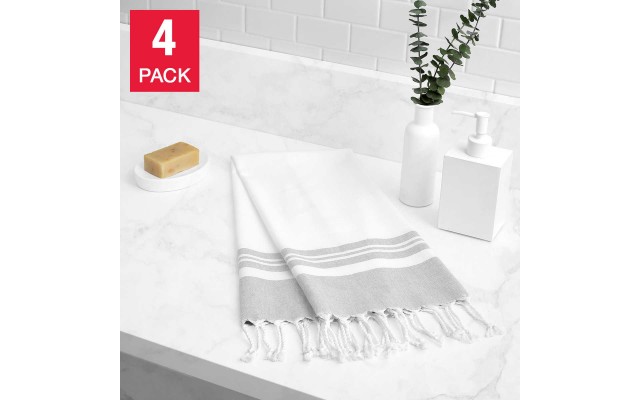 Peshtemal Turkish Hand Towels 4-Piece Set, Gray