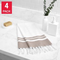 Peshtemal Turkish Hand Towels 4-Piece Set, Tan