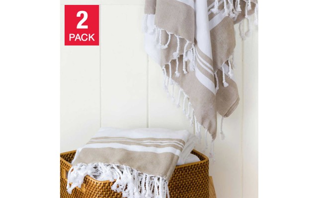 Peshtemal Turkish Towels  2-piece Set, Beige