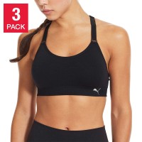 PUMA Ladies' Sports Bra, 3-pack, Black, X-Small