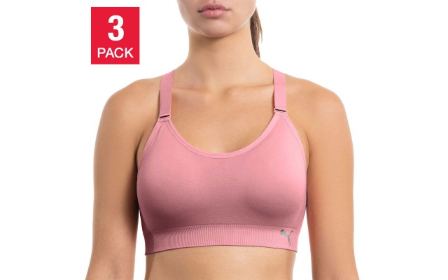  Ladies' Sports Bra, 3-pack, Pink, Small