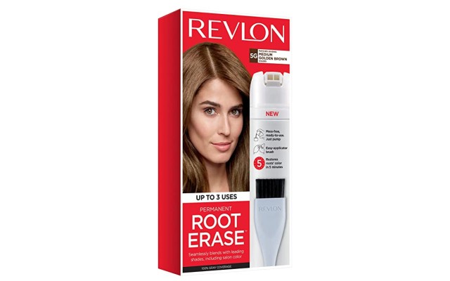  Root Erase Permanent Hair Color, 100% Gray Coverage, At-Home Root Touchup Hair Dye with Applicator Brush for Multiple Use, Medium Golden Brown (5G),