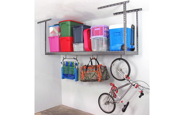  2 ft x 8 ft Overhead Garage Storage Rack and Accessories Kit, Gray
