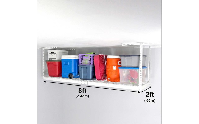  2 ft x 8 ft Overhead Garage Storage Rack and Accessories Kit, White