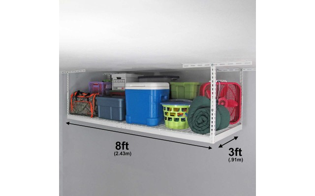  3 ft x 8 ft Overhead Garage Storage Rack and Accessories Kit, White