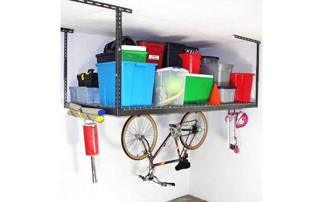  4 ft. x 8 ft. Overhead Garage Storage Rack and Accessories Kit, Gray