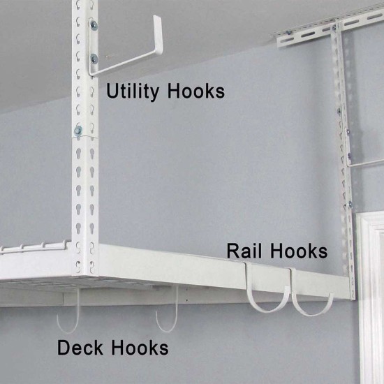  Overhead Garage Storage Combo Kit, Two 4 ft. x 8 ft. Racks, 18-piece Deluxe Hook Accessory Pack, White