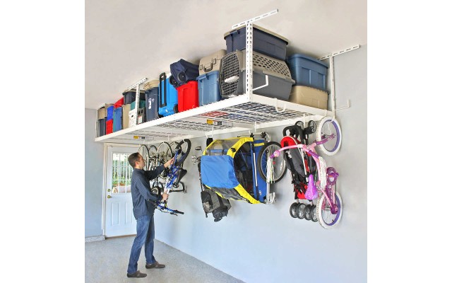  Overhead Garage Storage Combo Kit, Two 4 ft. x 8 ft. Racks, 18-piece Deluxe Hook Accessory Pack, White