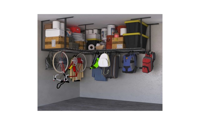  Overhead Garage Storage Combo Kit, Two 4 ft. x 8 ft. Racks, 18-piece Deluxe Hook Accessory Pack, Gray