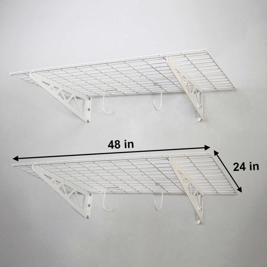  Wall Shelf Combo Kit, Two Shelves, Four Deck Hooks, White