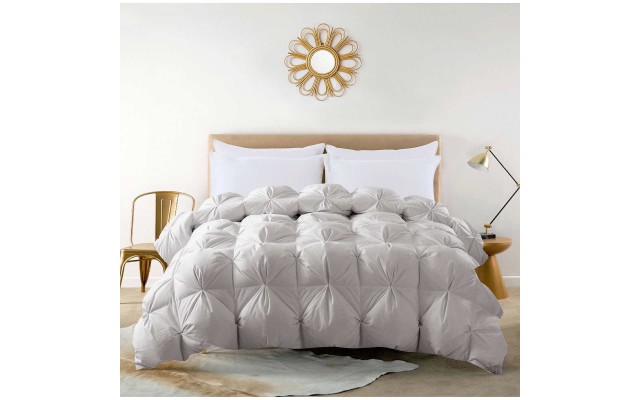  Pintuck Down Comforter, Gray, Queen