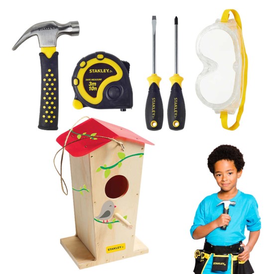  Jr DIY Birdhouse Kit with Classic 5-Piece Tool Set for Kids, Red