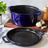 Staub 7 Quart Cast Iron Braise and Grill, Blue