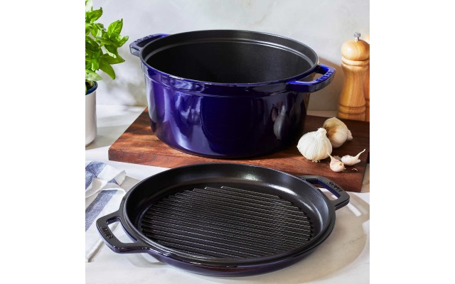  7 Quart Cast Iron Braise and Grill, Blue