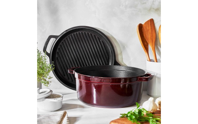  7 Quart Cast Iron Braise and Grill, Red