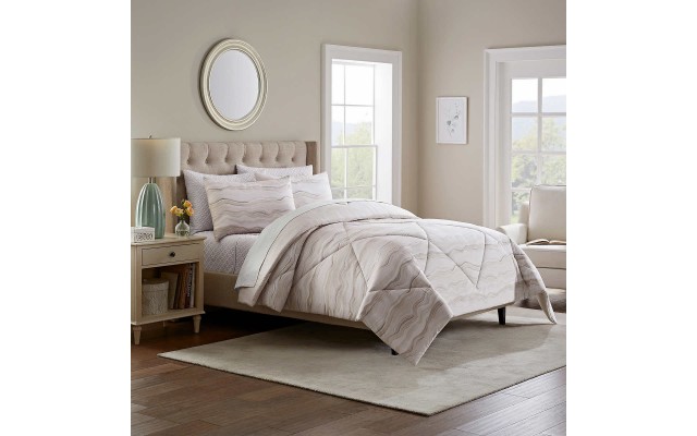 Style Decor 6-piece Comforter and Coverlet Set, Agate Stripe Neutral, One Color, Queen