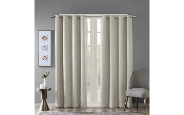  Maya Blackout Curtains Patio Window, Textured Heatherd Print, Grommet Top Living Room Decor Thermal Insulated Light Blocking Drape for Bedroom and Apartments, Taupe, 50×63