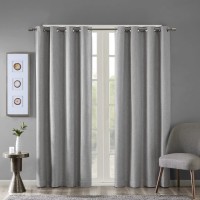 SunSmart Maya Blackout Curtains Patio Window, Textured Heatherd Print, Grommet Top Living Room Decor Thermal Insulated Light Blocking Drape for Bedroom and Apartments, Gray, 50×84
