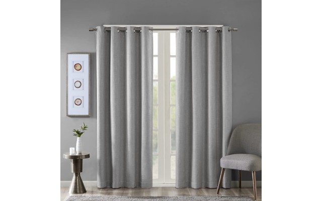  Maya Blackout Curtains Patio Window, Textured Heatherd Print, Grommet Top Living Room Decor Thermal Insulated Light Blocking Drape for Bedroom and Apartments, Gray, 50×84