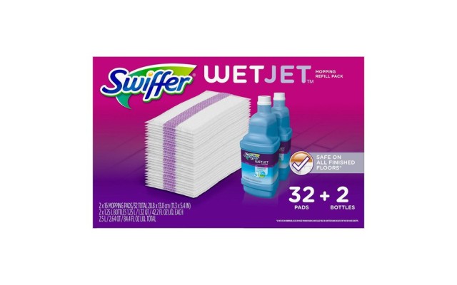  WET JET REFILLS 32 PADS WITH 2 BOTTLES OF CLEANER SOLUTION