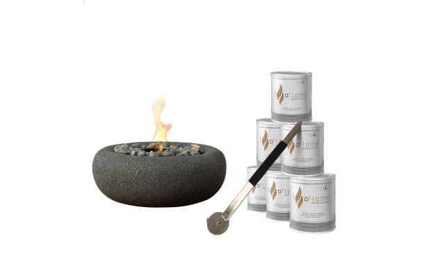 Terraflame Zen Fire Bowl Set with 6-pack Pure Fuel and Snuffer, Gray